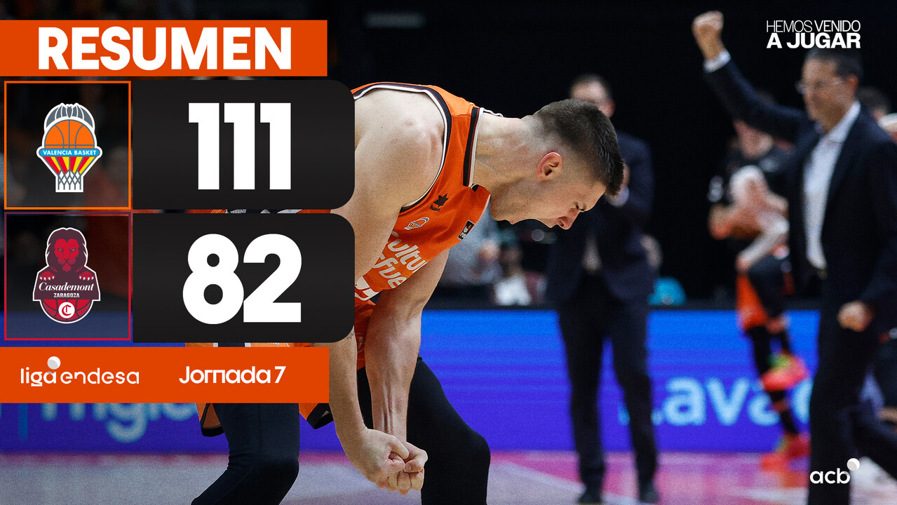 Resumen Valencia Basket 111 - Casademont Zaragoza 82 (J7)