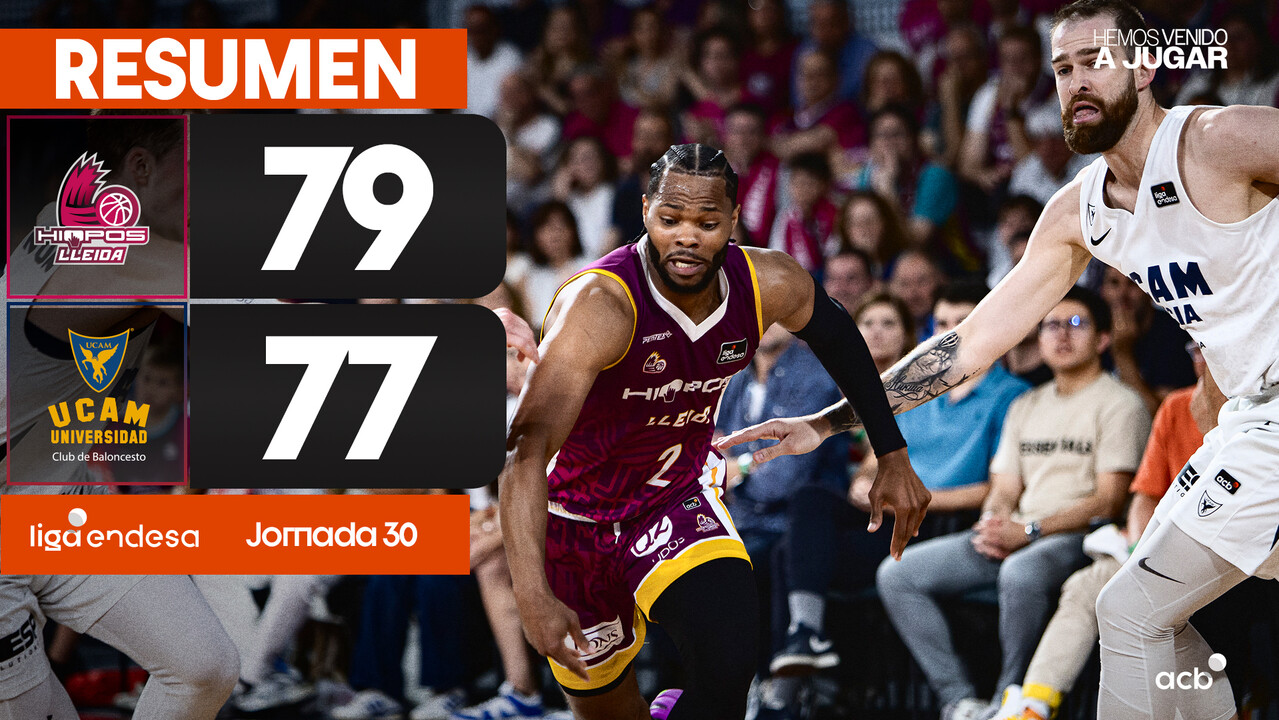 Resumen Hiopos Lleida 79 - UCAM Murcia 77 (J30)
