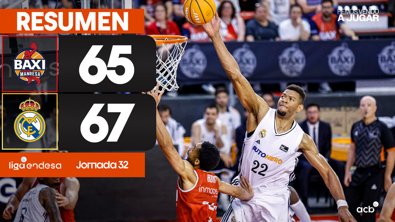 Resumen BAXI Manresa 65 - Real Madrid 67 (J32)