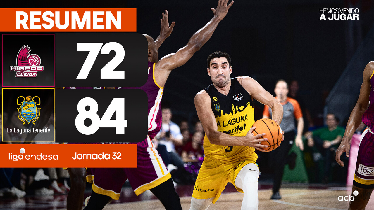 Resumen Hiopos Lleida 72 - La Laguna Tenerife 84 (J32)