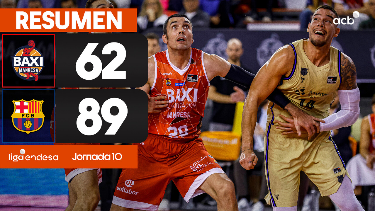 Resumen BAXI Manresa 62 - Bar&ccedil;a 89 (J10)