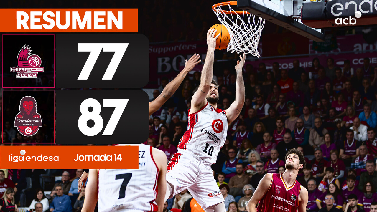 Resumen Hiopos Lleida 77 - Casademont Zaragoza 87 (J14)