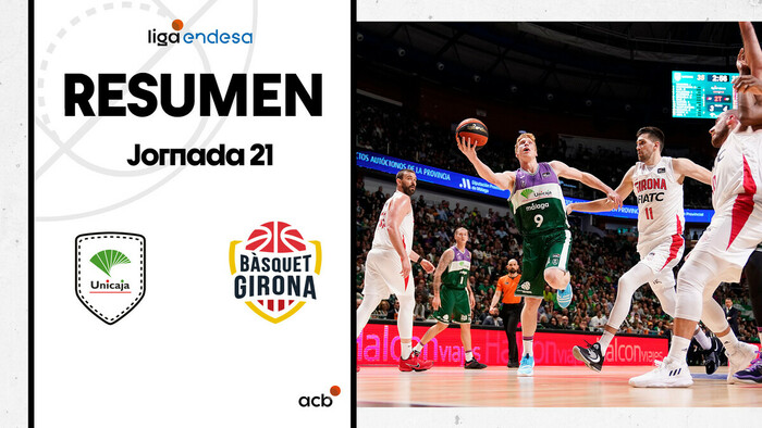 Resumen Unicaja 94 - Bàsquet Girona 70 (J21)