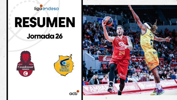 Resumen Casademont Zaragoza 76 - Gran Canaria 73 (J26)